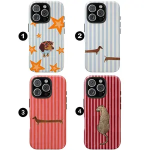Cute Striped Dachshund Phone Case for iPhone X, 11, 12, 13, 14, 15 & more –  SS Galaxy S21 to S25 Ultra, Plus with Suction
