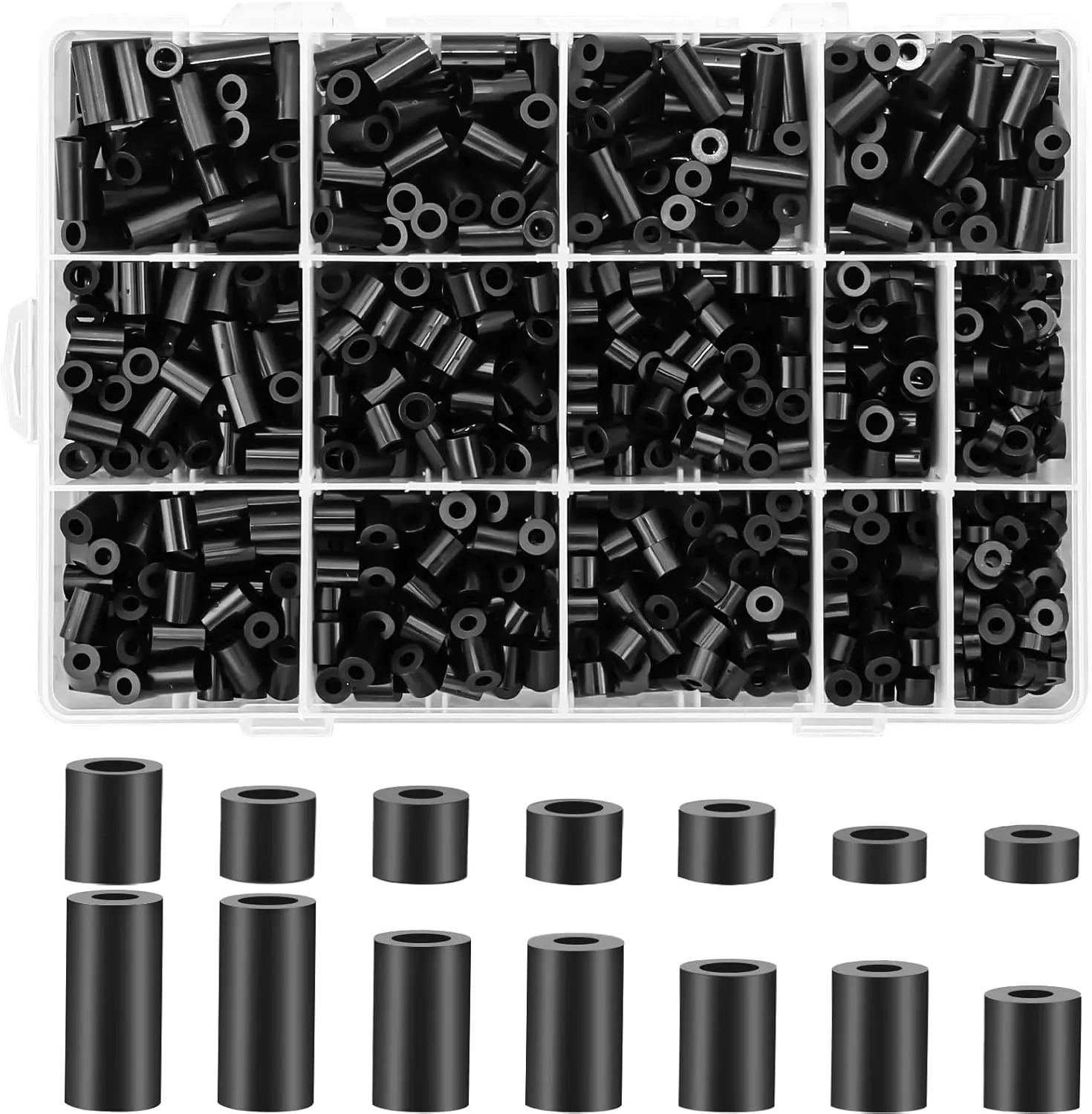 1000 count Electrical Outlet Screws Spacers, Nylon Round Spacer for M3 M4 Screws, Black Spacers Without Threaded, Spacers Assortment Kit for Electrical Screws  and Receptacle (Black)