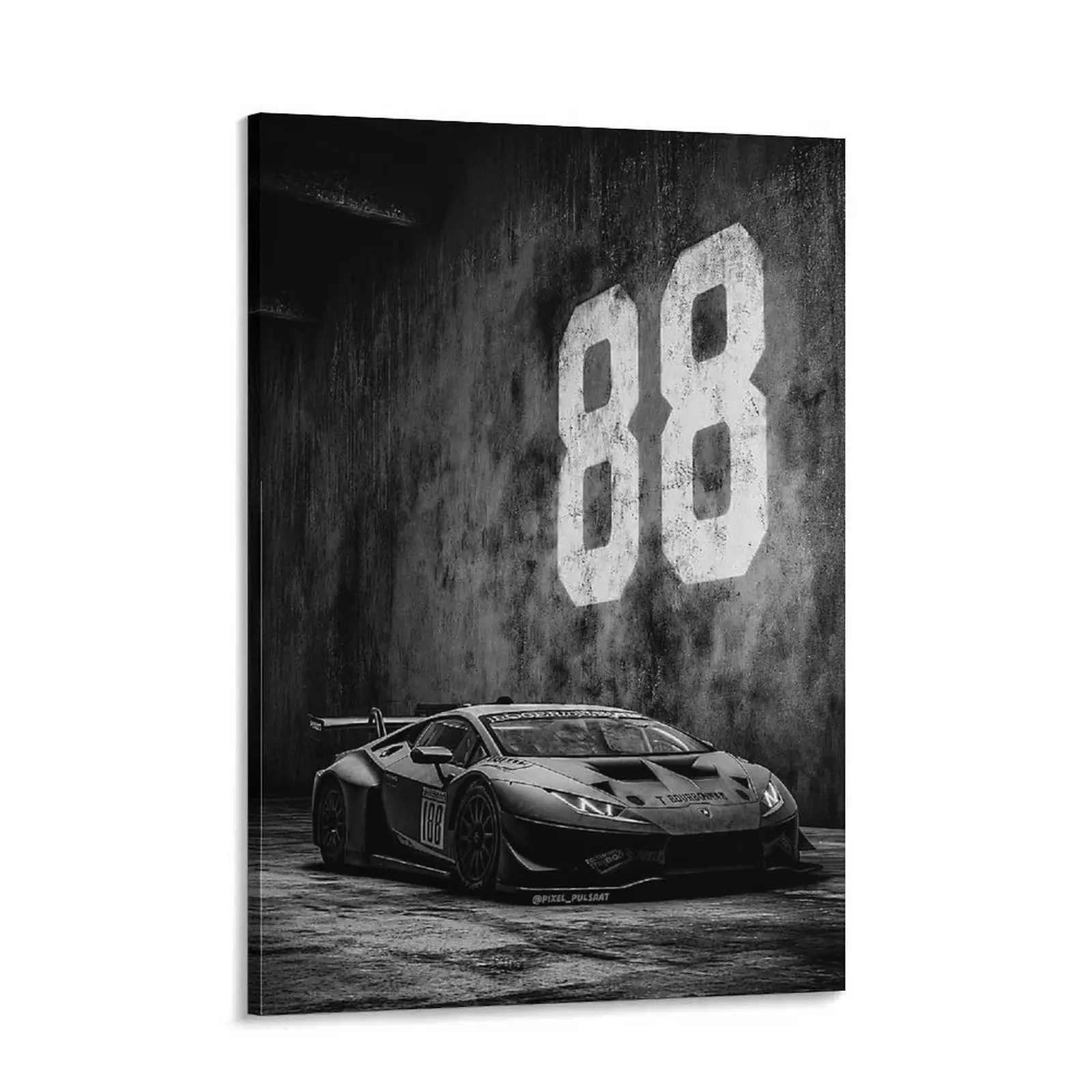 Lamborghini Huracán GT3 Canvas Wall Art, Black & White Supercar Racing Print, Luxury Garage Decor, Man Cave Gift