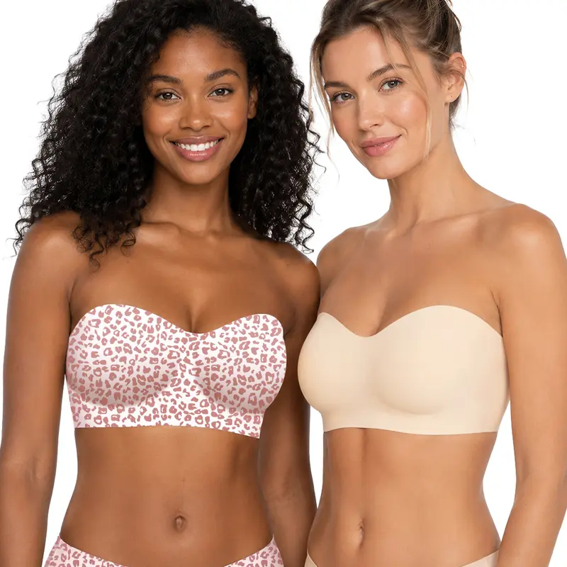 COMFBAY Women's Strapless Jelly Wire-Free Bra - Nylon Blend Lingerie, Smooth Stretchy Fabric, Non-Slip Bandeau, Padded Support, Seamless Fitted Tube Top, Hook-and-Eye Closure, Cold-Wash Friendly for Everyday, Wedding Wear