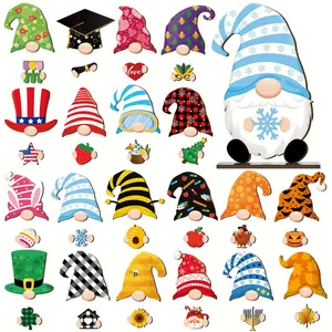 42 PCs Interchangeable Wooden Dwarf Decoration DIY Holiday Seasonal Layering Tray Decoration 40 One Wooden Dwarf Sign Magnet Removable Changeable Welcome Wooden Dwarf Sign for Home Office (Classic) Ornaments