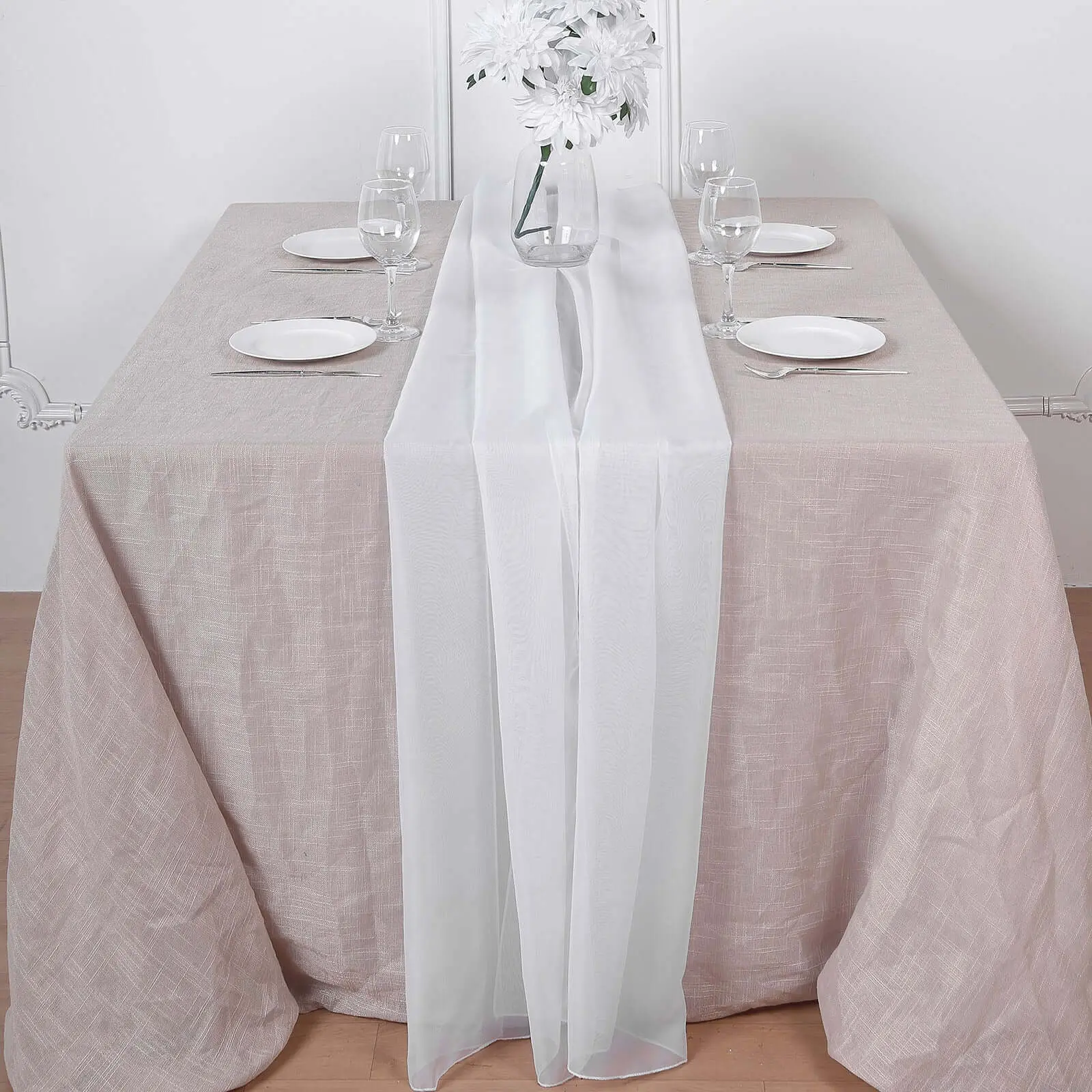 White Chiffon Table Runner - 6ft, Stylish, Lightweight, Hand Wash Only, Wedding & Event Decor for Household Kitchen Linens