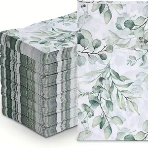 100 disposable green guest napkins with green leaves. These paper towels are perfect for party supplies, table setting and various other occasions.