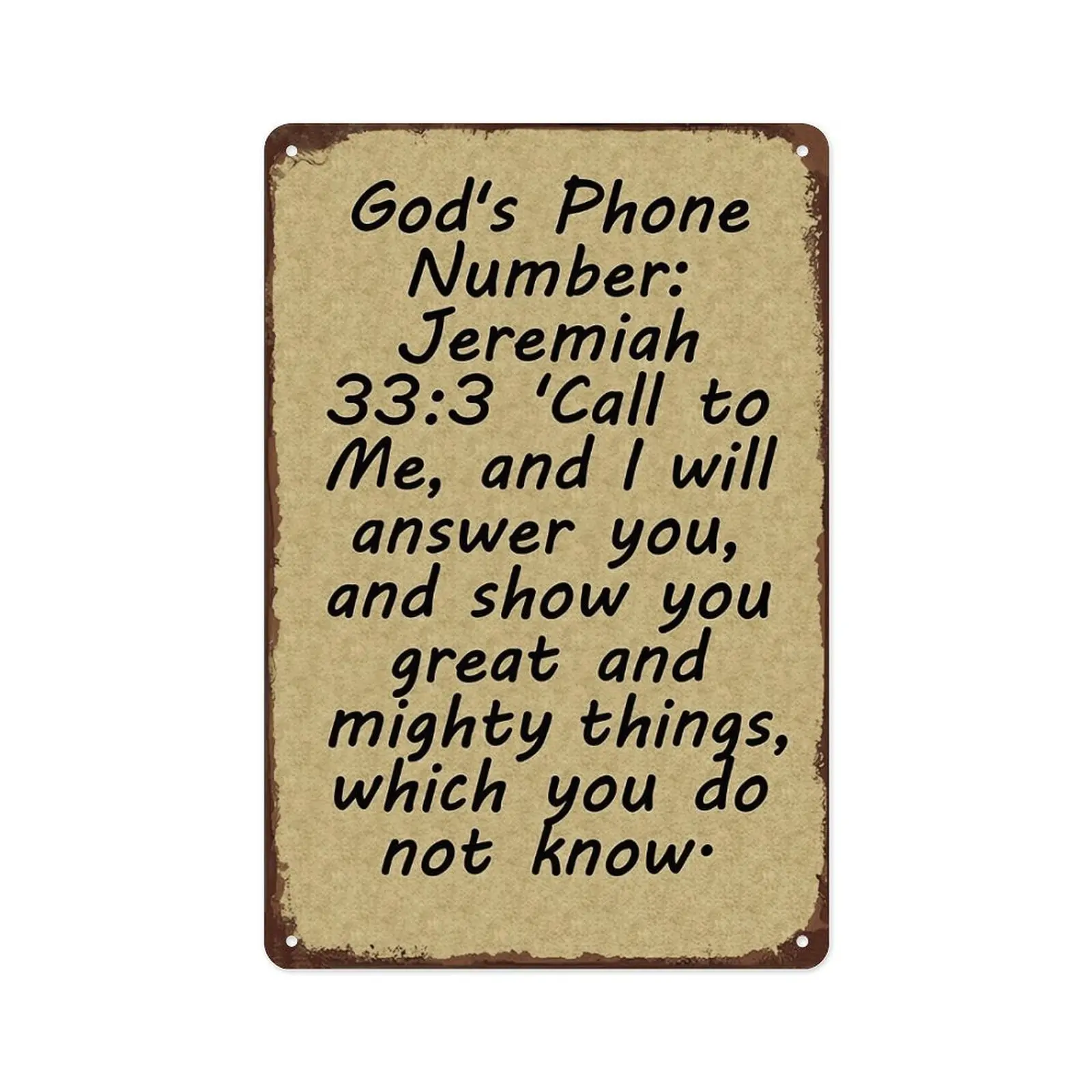 "God's Phone Number Jeremiah 33:3" Vintage Christian Metal Sign, Faith Inspirational Bible Verse Wall Art, 12x8in Aluminum Decor for Religious Home, Church Gift