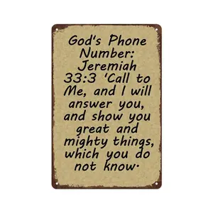 "God's Phone Number Jeremiah 33:3" Vintage Christian Metal Sign, Faith Inspirational Bible Verse Wall Art, 12x8in Aluminum Decor for Religious Home, Church Gift