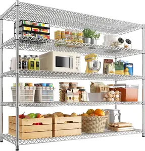 【3200LBS Capacity Storage Rack】5-Tier Raybee 55"W×71’‘H Storage Shelves,Commercial Metal Shelving, Wire Shelving Garage Shelving Heavy Duty Shelves Adjustable Shelf, Ideal for Supermarkets & Shipping Centers & Warehouses, 55.5" W X 18''D X 71" H, Chrome