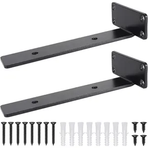 10 Inch Floating Shelf Bracket,  Heavy Duty Hardware Shelf Bracket for Supporting Wooden Shelves with Black  Coating, 2 Pack