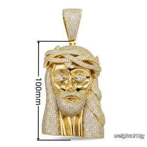 ①④Space ice Luxury Iced Out Jesus Piece - 14K Gold Plated - Cubic Zirconia - Hip Hop Religious Statement Pendant