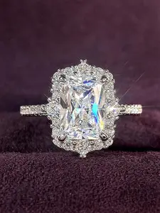 Elegant Rectangle Shaped Artificial Zircon Decor Ring, Elegant Exaggerated Ring, Exquisite Trendy Engagement Ring, Fashionable Luxury Jewelry for Women As Anniversary Wedding Party Gift