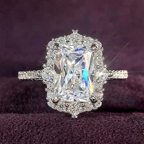 Elegant Rectangle Shaped Artificial Zircon Decor Ring, Elegant Exaggerated Ring, Exquisite Trendy Engagement Ring, Fashionable Luxury Jewelry for Women As Anniversary Wedding Party Gift, Synthetic Zircon Rings