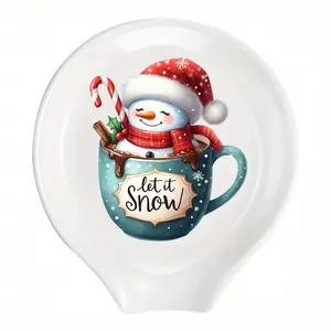 Christmas Coffee Spoon Rest Ceramic Spoon Holder Cafe Bar Accessories Snowman Nativity Scene Teaspoon Quote Ceramic Spoon Holder Rests for Station Decor Stove Top Countertop Kitchen Accessories Christmas Thanksgiving Gift for Coffee Lovers