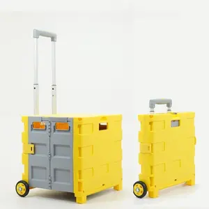 Foldable Utility Cart, Portable Rolling Crate with 360° Rotating Wheels, Detachable Lid, Telescoping Handle, Collapsible Trolley for Travel, Office, Grocery, and Storage