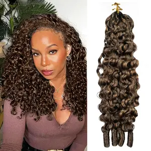【New Color】ISEE HAIR #4 Chocolate Brown Burmese Curly Crochet Human Hair for Boho Braids Plush Texture Miracle Knots Pre-Separated 50g/Pack (32-38 Strands Per Pack) Time-Saving Wear Vacation Hair #Summervibe#ISEECrochetNewArrivals