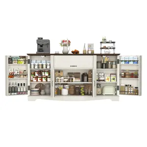 65" Farmhouse Sideboard Buffet Cabinet | Drawer + Adjustable Shelves | Wood Coffee Bar/Kitchen Storage Cabinet