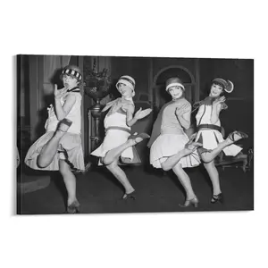 Flapper Girls Dancing The Charleston Roaring Twenties Vintage Style 1920s Black And White Poster Poster Canvas Wall Art For Bedroom Decor Bar Office Room Decor Gift