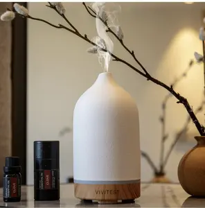 Diffusers for Home, Stone Essential Oil Diffuser, Ceramic Oil Diffuser,Ultrasonic Aromatherapy for Office - 9 Colors LED Light