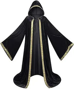 Velvet Wizard Robe with Hooded and Sleeves, Halloween Fancy Cool Cosplay Costume Velvet Wizard Robe with Hooded and Sleeves, Halloween Fancy Cool Cosplay Costume