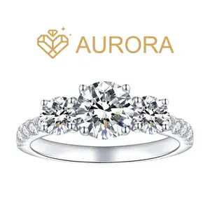 【#86 Iridescent】3 stone 1CT Full Moissanite main stone and side stone ring S925 Sterling Silver High Quality Birthday Anniversary Women Jewelry Synthetic Moissanite