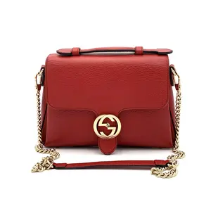 Pre-owned GUCCI Leather Top Handle Bag Interlocking Outlet Red Medium#3914