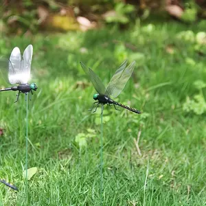 5pcs Lifelike Dragonfly Garden Stakes, Durable Plastic Insect Ornaments for Flower Pot Decor, Fall Thanksgiving Outdoor Yard Decoration
