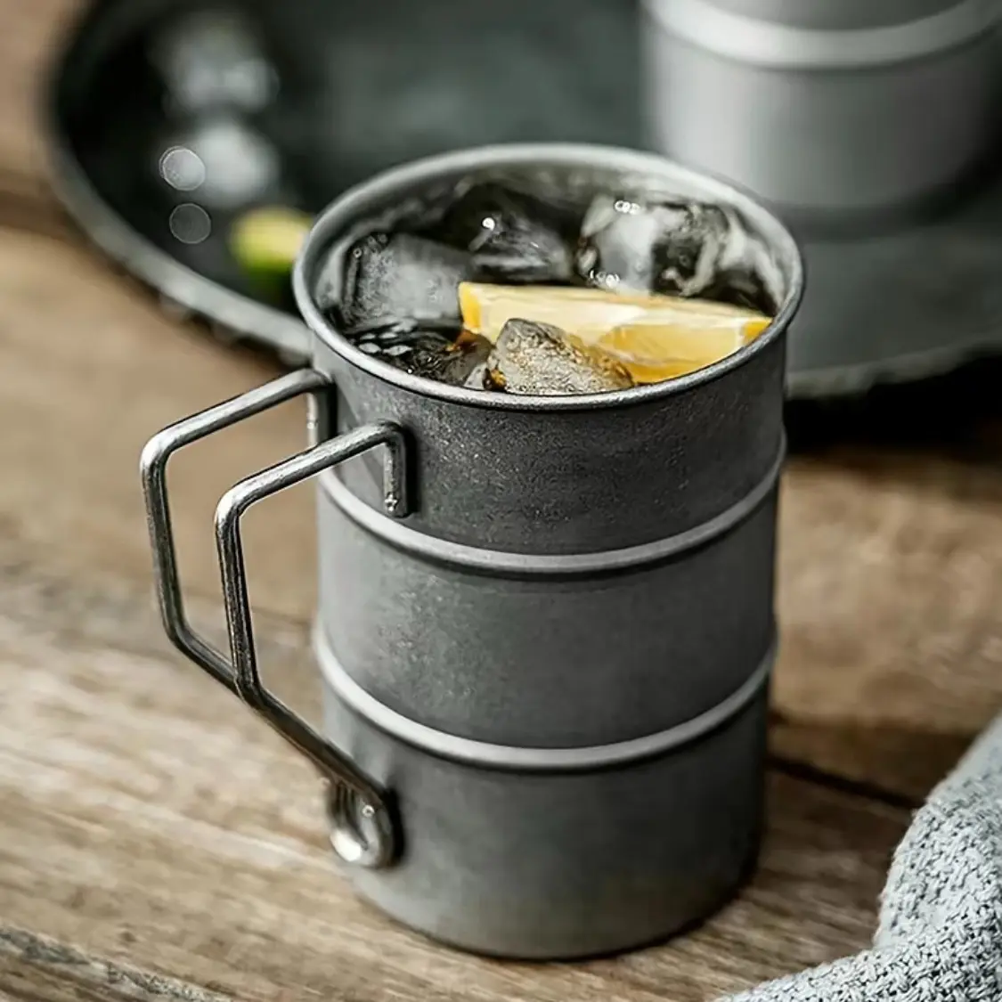 Vintage Retro Stainless Steel Outdoor Camping Cup with Portable Handle, Food Grade Lead Free BPA Free Unbreakable Heat Resistant Drinkware, Travel Mug, Dishwasher Safe for Beer Coffee Water Picnic Travel Home Bar Hiking Daily Use, Camping Kitchenware