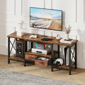 TV Stand with Power Outlet, 55"/61" TV Console with Drawers & Open Shelf, Fits 43–48 Inch TVs (55") & 55–65 Inch TVs (61"), Storage Entertainment Center