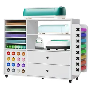 Craft Table Cricut Cart Storage Cabinet Compatible with Cricut Machines with 2 Drawers & 24 Vinyl Roll Holder, Craft Station Accessories Organizer