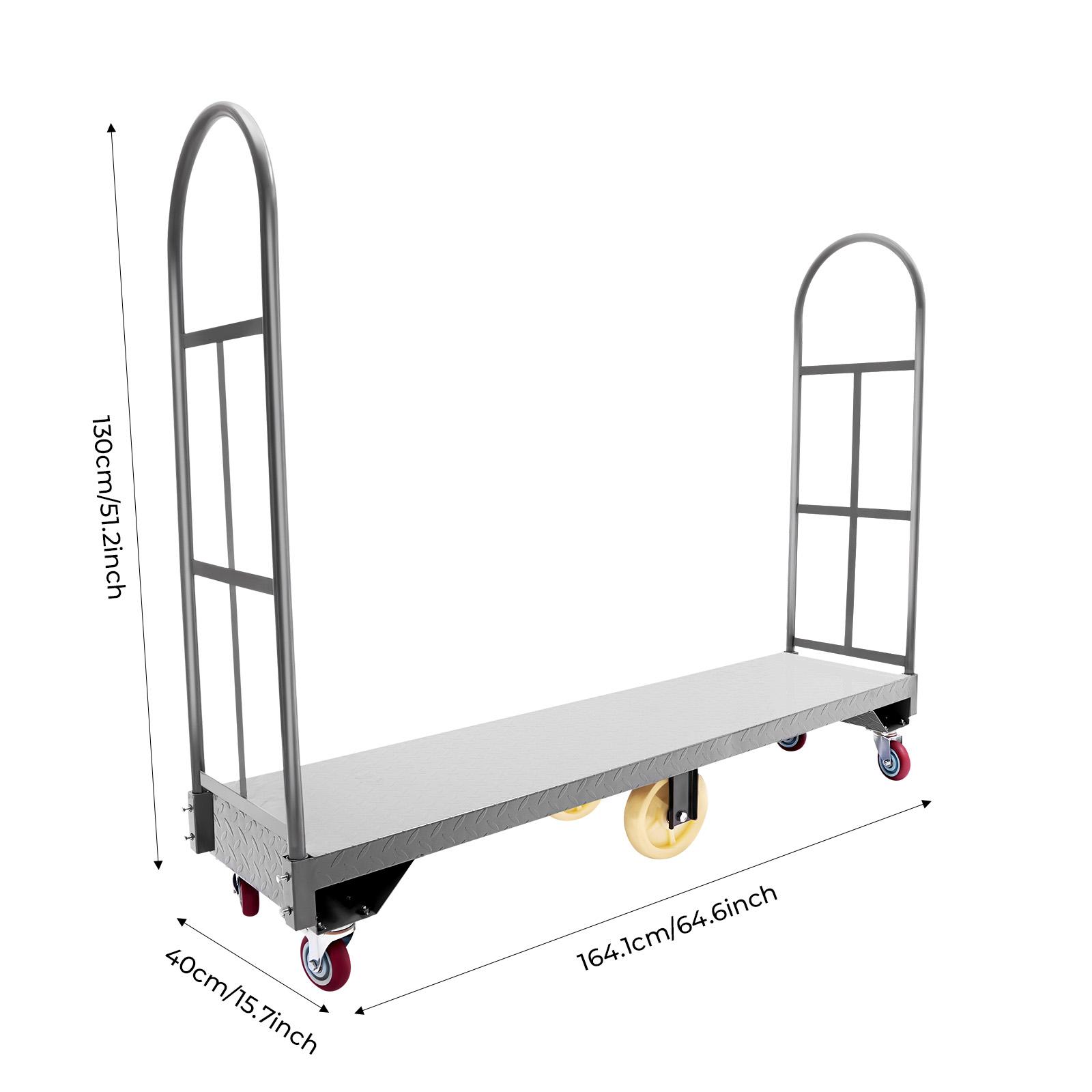 Heavy Duty U Boat Platform Dolly 2000lbs Load Capacity 6 Wheels Q235 Steel Flat Cart with Side Fences for Warehouse Industrial Transportation Moving
