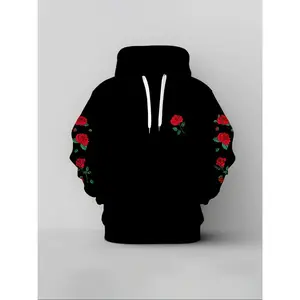 [PlusSizeHoodie]PlusSizeMen'sFashionHoodie|3DRose&BlueFlamePrint,CasualPullover,MachineWashableFabricMenswear