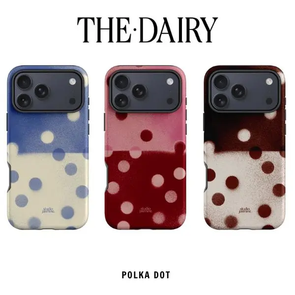 The Dairy iPhone Case | BLEU POLKA DOT - ESPRESSO POLKA DOT - CHERRY POLKA DOT | Aesthetic Cover for iPhone 17/16/15/14/13/12/11 All Series | MagSafe Compatible & Wireless Charging Ready | Durable & Stylish | Gift for Teen Girls, Her And Lover