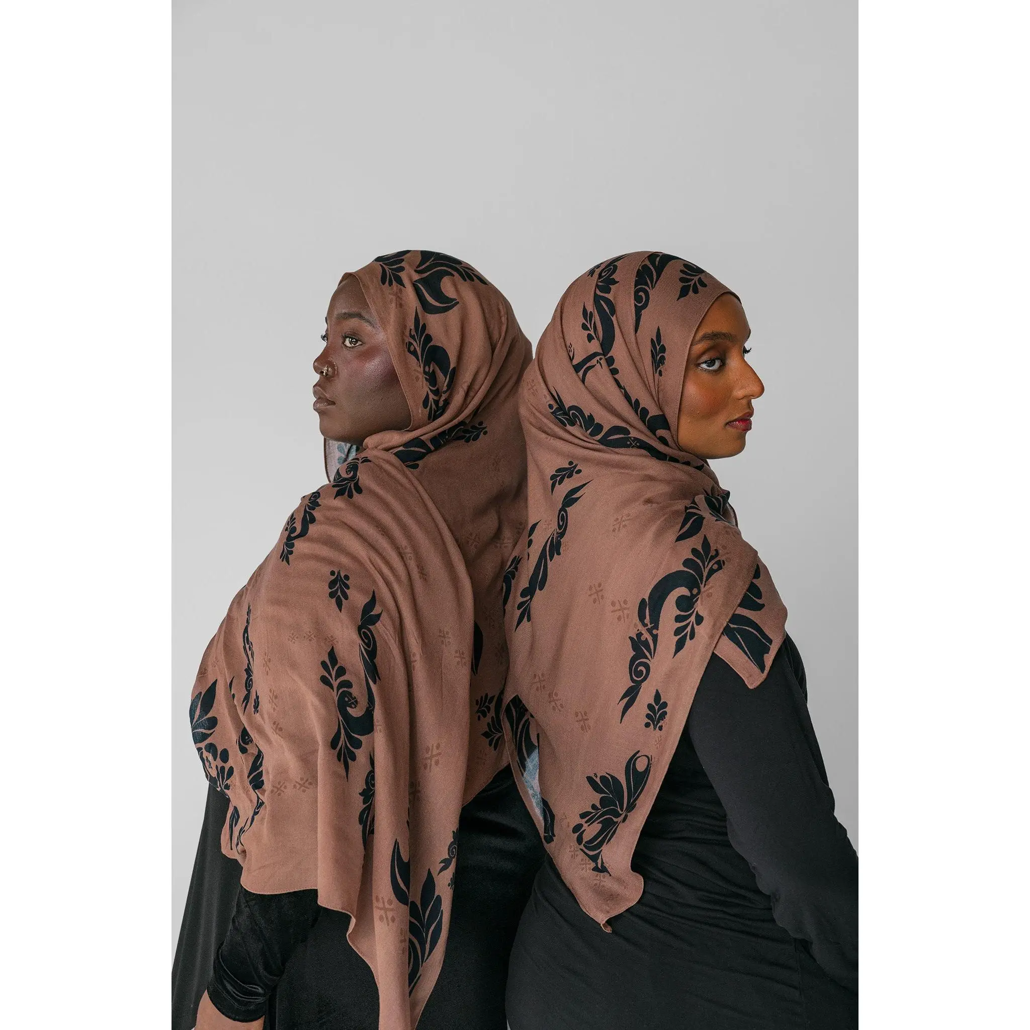 VELA Contemporary Modal Square Hijab, Richly Inspired & Infused with North and West African Henna Traditions, Midnight Henna Print Crafted Design
