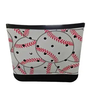 Baseball Print Medium Tote Bag-Black
