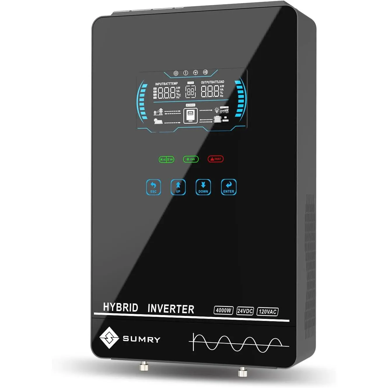 SUMRY 4000W Off Grid Hybrid Solar Inverter, DC24V to AC120V Pure Sine Wave Power Inverter with Glass Top Cover, LCD Display, 140A MPPT Charge Controller, Battery-less/AGM Lithium Battery Support for Off-Grid Home Solar Systems  for  cuba energy efficient