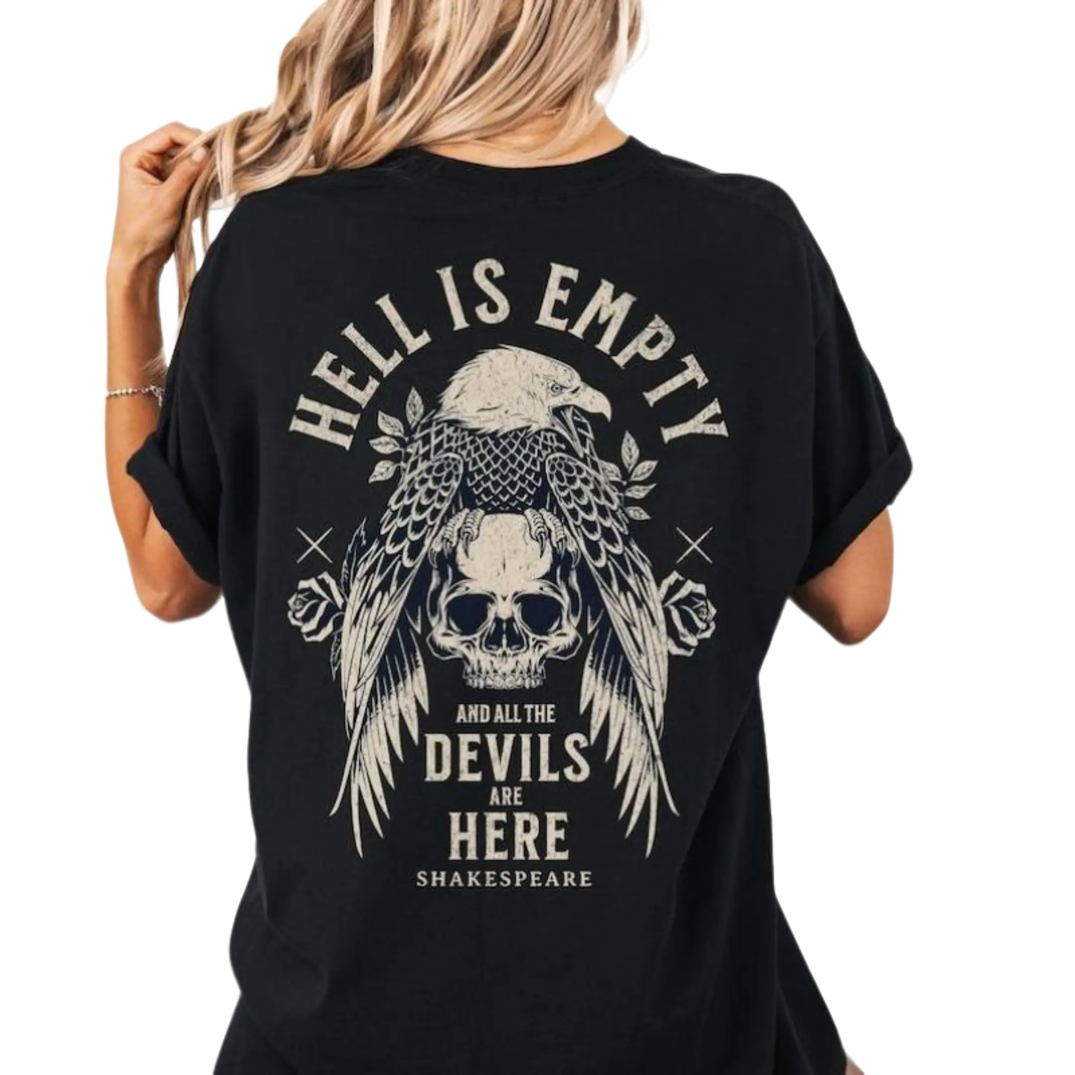 Women's Cotton Casual Shortsleeve Tshirt - Shakespeare The Tempest "Hell Is Empty And All The Devils Are Here" Printed Chic Dark Academia Goth Clothes