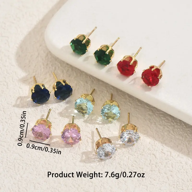 CZ Stud Earrings - 6-Pair 9mm Geometric-Setting Assorted Shape Pack, AAA+ CZ for Luxe Shine, 100% Lead-Free Fashionable Jewelry Accessories, Versatile Accessory for Daily Wear