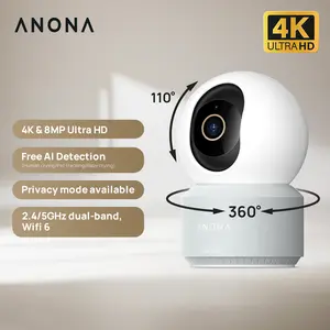 Anona Pano 4K 8MP Indoor Security Camera 360° PTZ Pet Baby Monitor 2.4/5GHz Wi-Fi6 Night Vision AI Detection Cloud SD Card Storage Alexa Google Home Compatible
