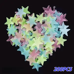 200pcs Glow-In-The-Dark Stars Reusable Plastic Wall Stickers, Home Decor, Ceiling Decals, Fluorescent Star Stickers for Walls and Ceilings, Self Adhesive Stickers