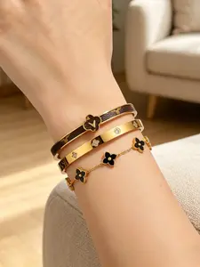 High Quality Stainless Steel Golden Women Fashion Bracelet Set, Non-Fading Hypoallergenic Birthday Gift, Trendy Style for Ladies, Stainless Steel Bracelets