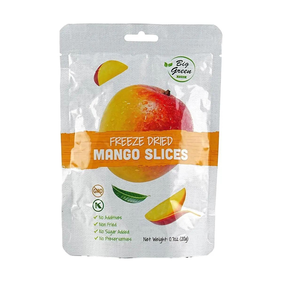 BIG GREEN Freeze Dried Mango Slices - 100% Natural Fruit Snack, 0g Sugar, No Additives, Healthy & Delicious 20g