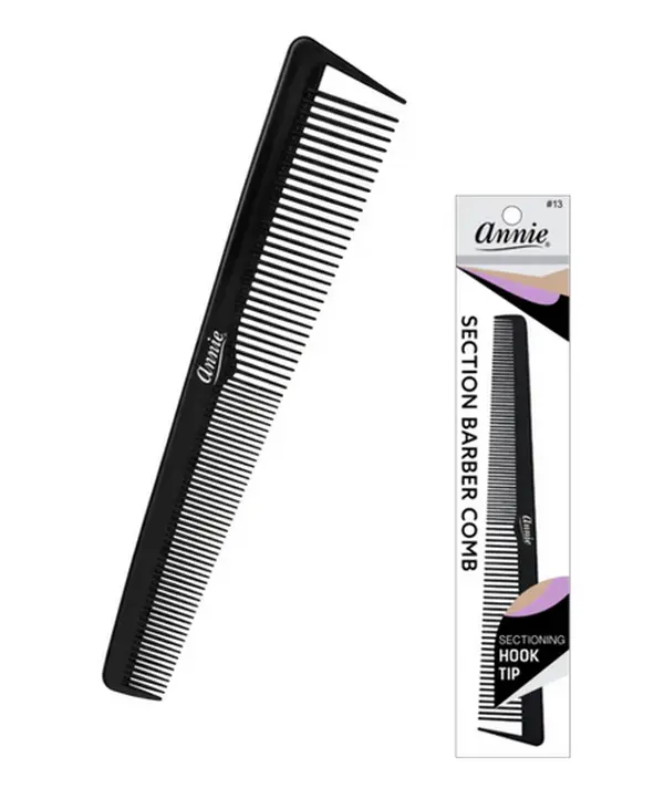 Annie Professional Section Barber Comb with Hook Tip, Precision Hair Parting Tool, Black - #13
