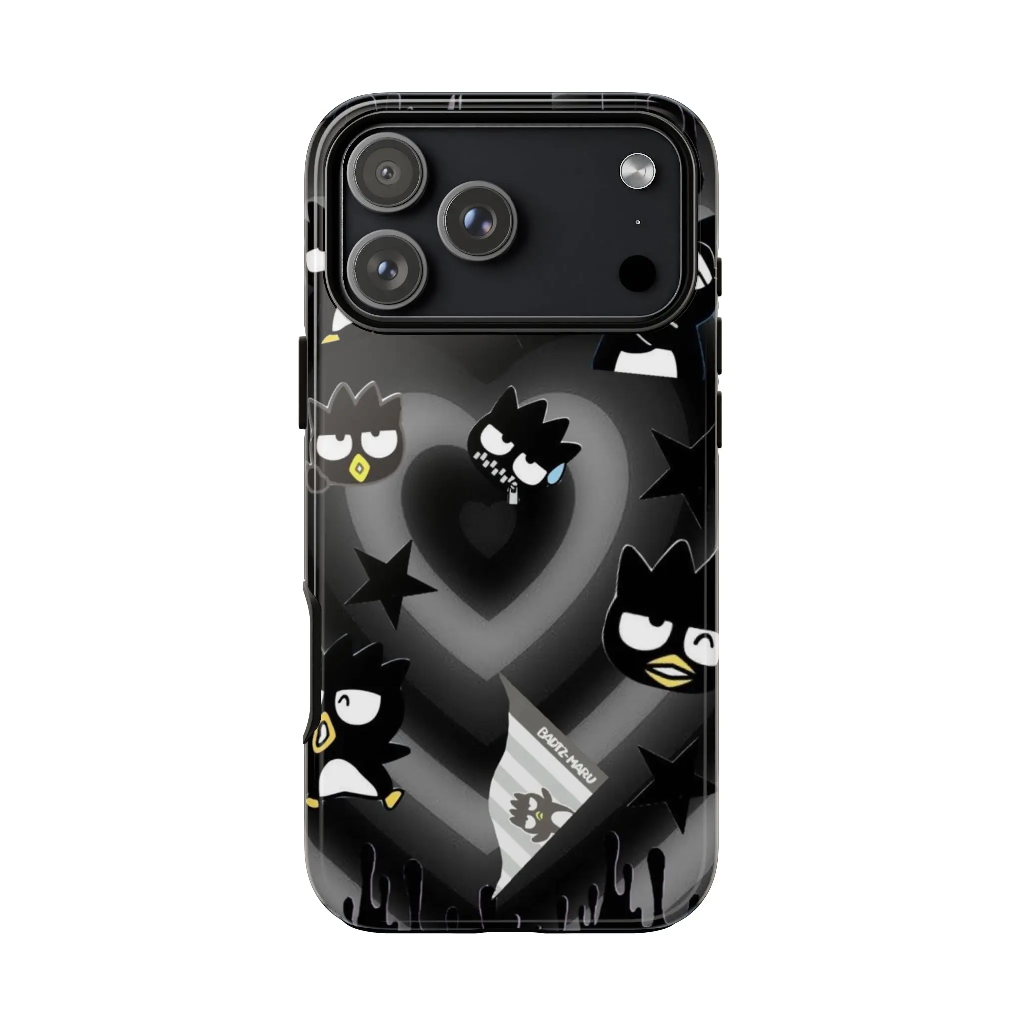 Black Heart Sanrio Badtz-Maru iPhone Case – Kawaii Cartoon Penguin, Phonecase for 17 16 15 14promax - Gift