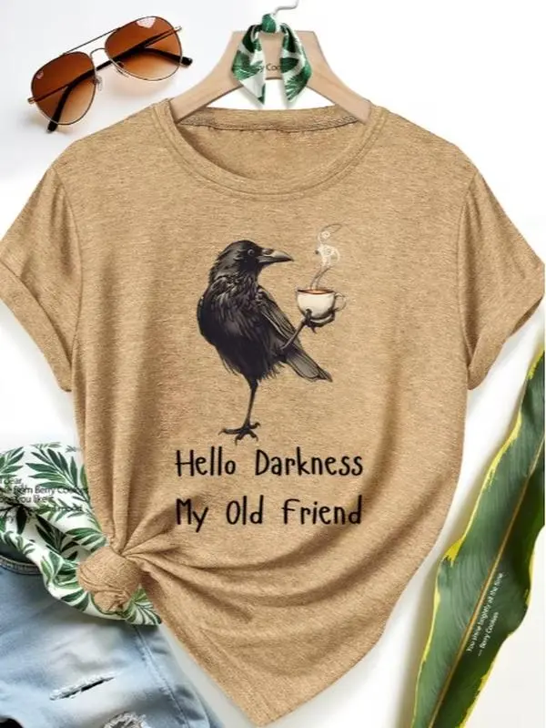 Women's 2026 Summer New Graphic Duck Print Shortleeve Fitted T-Shirt - Crew Neck, Soft Comfortable, 1-Piece, Casual Sporty Elegant Style, Sizes XS-5XL (Spring, Summer, Autumn Wear), Shortsleeve, Round Neck