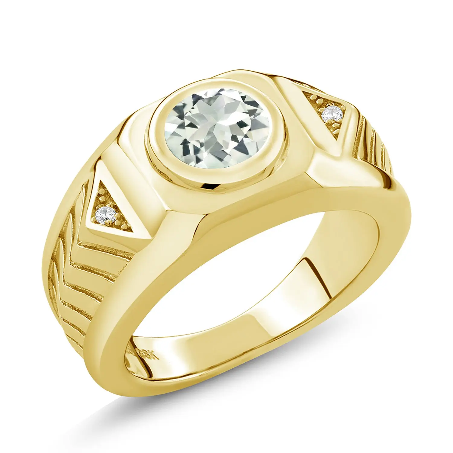 Gem Stone King Men's 18K Yellow Gold Plated Silver Gemstone Birthstone Ring For Men | Round 8MM | Available in Size 7, 8, 9, 10, 11, 12, 13