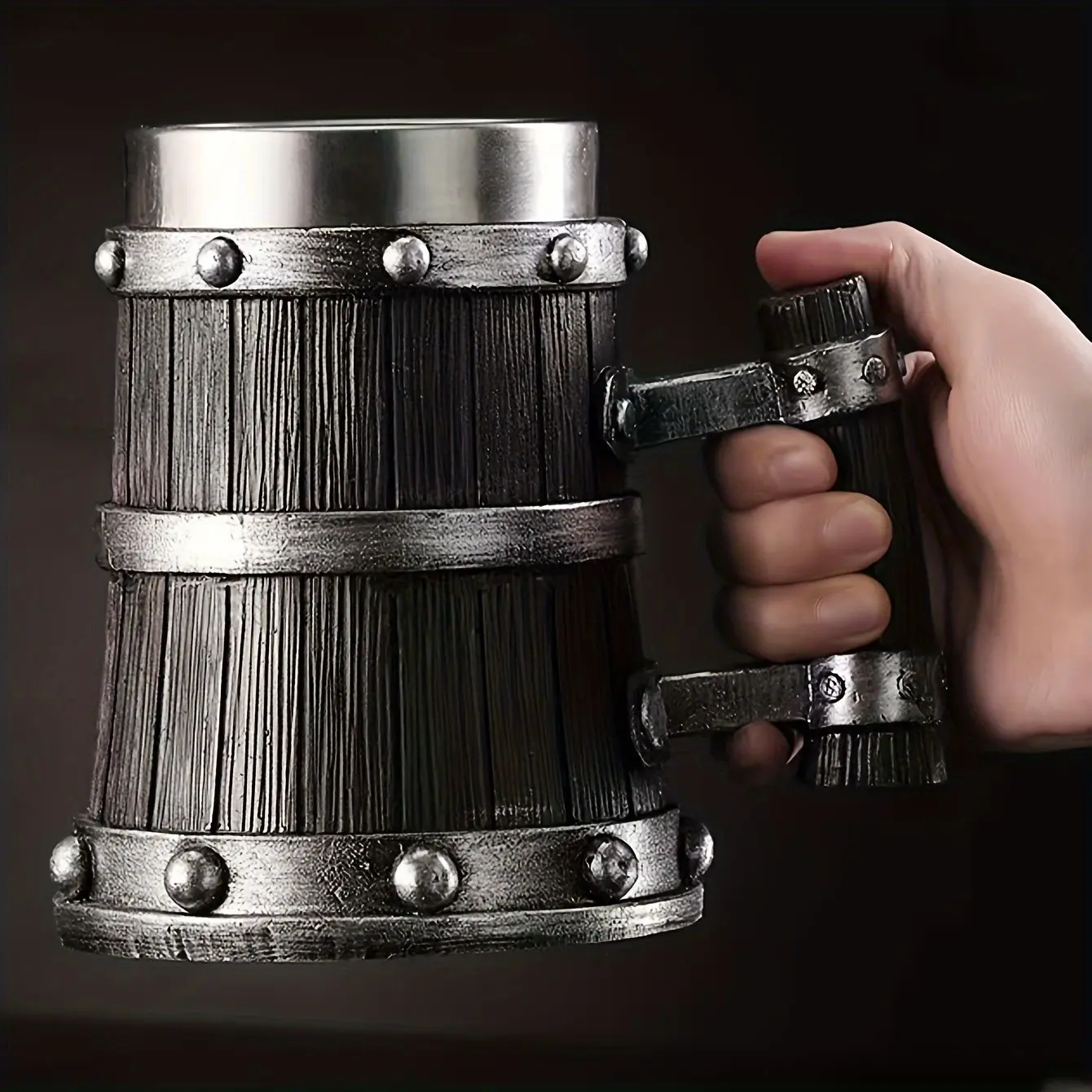 Pirate Themed Stainless Steel Beer Mug, Reusable Drinkware, Creative Mugs, 3D Resin Barrel Design, Ideal for Hot and Cold Drinks, Perfect Gift for Halloween, Festivals and Holidays
