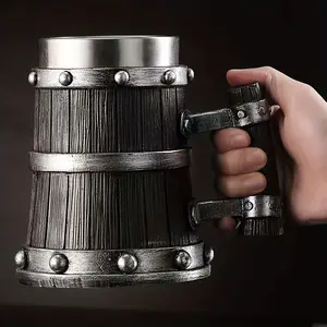 Pirate Themed Stainless Steel Beer Mug, Drinkware, 3D Resin Barrel Design, Ideal for Hot and Cold Drinks, Perfect Gift for Halloween, Festivals and Holidays