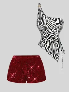 Classic Spice Girl Style Sparkle Sequins Party Women's Shorts Set, Shiny Glittery Short Pants for Festive Occasions, Trendy Fashion