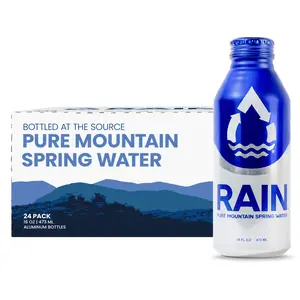 RAIN Pure Mountain Spring Water 24 Pack All Natural Bottled Water Plastic-Free Aluminum Bottled Spring Water Beverage