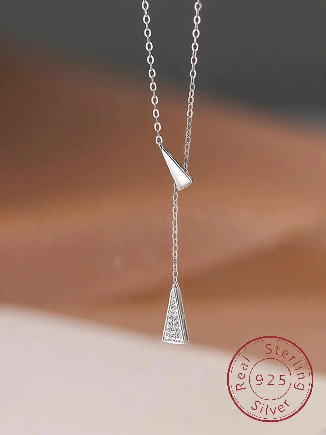S925 Sterling Silver Triangle Cubic Zirconia Pendant Necklace for Women, Fashion Jewelry for Party, Daily Decor, Trendy All-match & Exquisite Jewelry for Birthday Gift