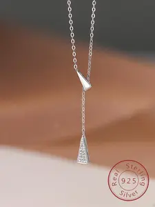 S925 Sterling Silver Triangle Cubic Zirconia Pendant Necklace for Women, Fashion Jewelry for Party, Daily Decor, Trendy All-match & Exquisite Jewelry for Birthday Gift