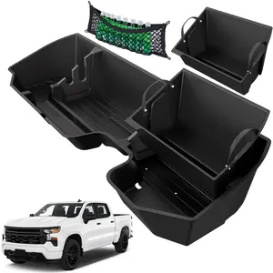 Rear Underseat Storage Box For 2019-2026 Chevy Silverado/GMC Sierra 1500,Chevrolet Silverado/Sierra 2500HD 3500HD Double Cab &Crew Cab 2020-2026,Under Seat Storage Organizer w Bin & Mesh Net